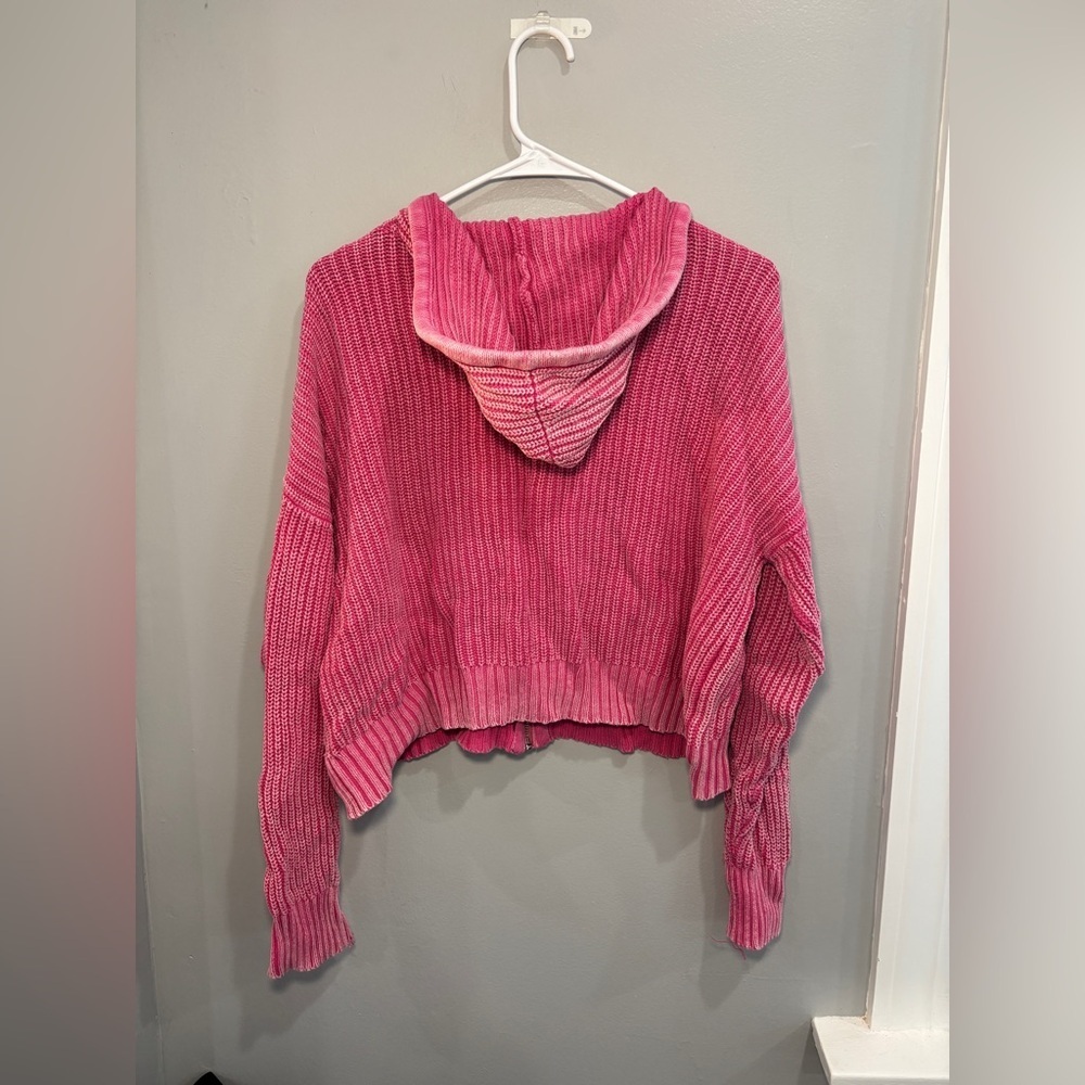 Aerie Pink Woven Full Zip Hooded Mineral Wash Small Boho Bohemian Hippie - Picture 8 of 8